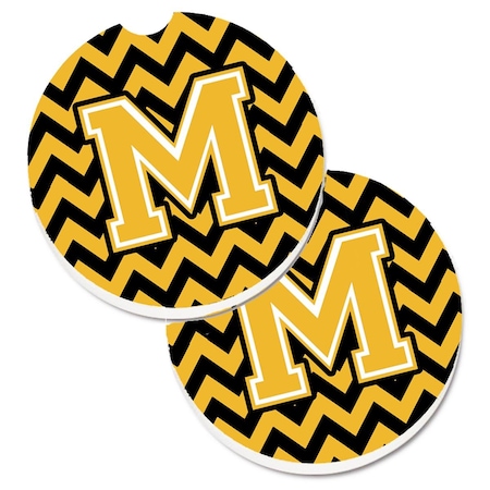 Carolines Treasures Letter M Chevron Black and Gold  Cup Holder Car Coaster, PK2 CJ1053-MCARC